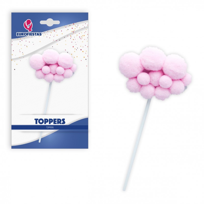 Topper nuvola pomponi rosa