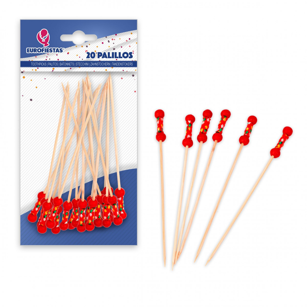 20 stuzzicadenti 12 cm palline rosse