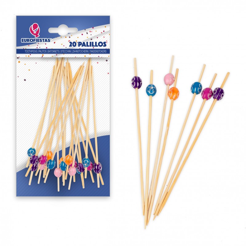 20 stuzzicadenti 12cm palline con fiore