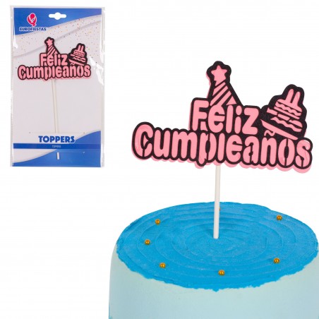 Topper felice compleanno lettere rosa