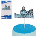 Topper felice compleanno lettere celeste