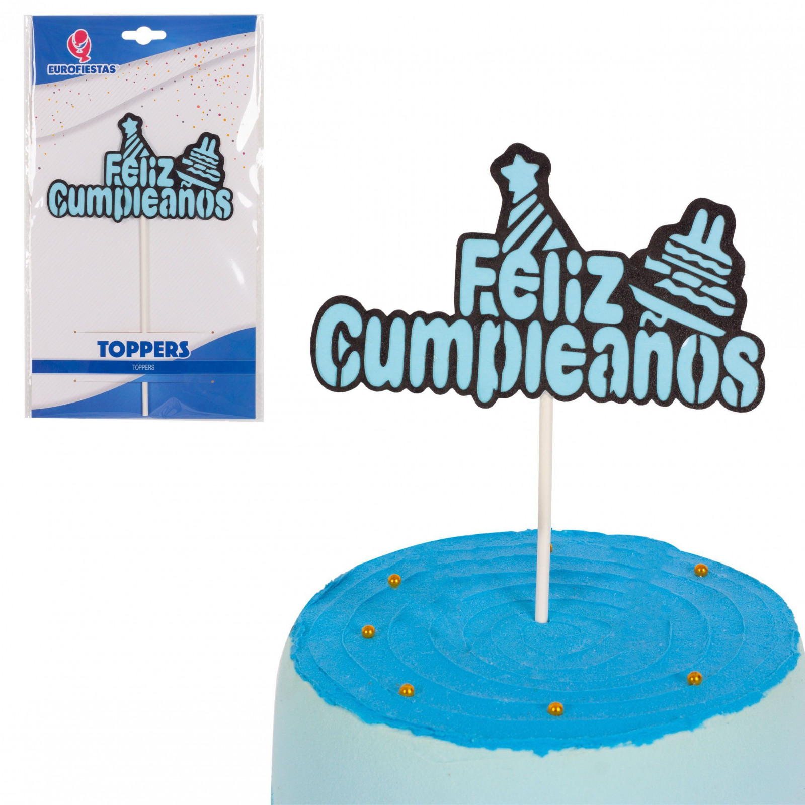 Topper felice compleanno lettere celeste
