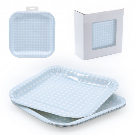 Piatto 6 quadrati torta 22x22 pois blu