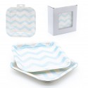 Piatto 6 quadrati torta 22x22 blu zigzag