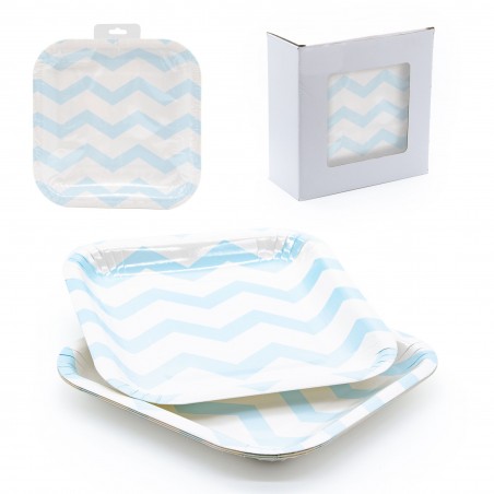 Piatto 6 quadrati torta 22x22 blu zigzag