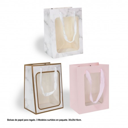 4 modelli di borsa regalo con finestra in corda grande