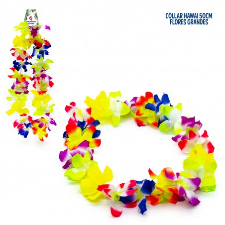 Collana hawaii grandi fiori colorati 45cm