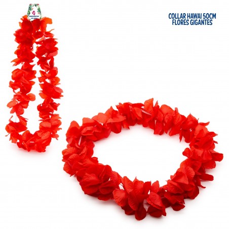 Collana hawaii grande fiore rosso 50cm