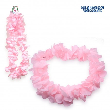 Collana con fiore grande rosa delle hawaii 50cm