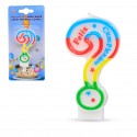 Candelina di compleanno. punto interrogativo arcobaleno
