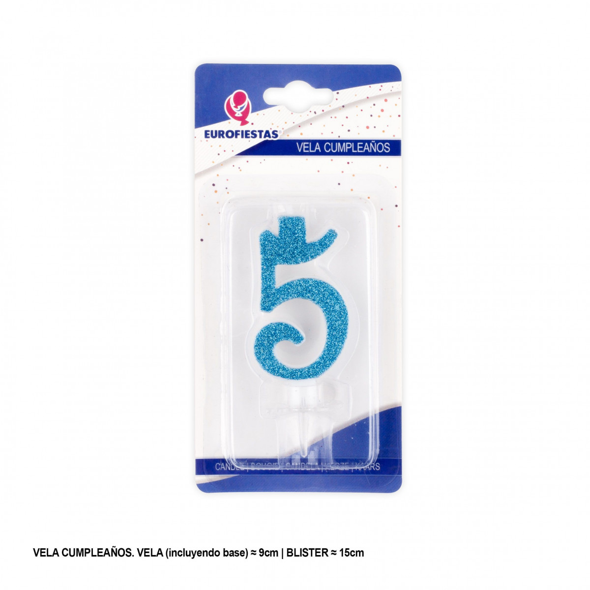 Candela glitter blu 5