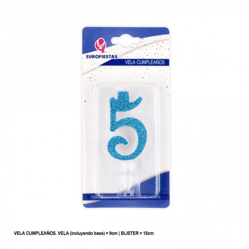 Candela glitter blu 5