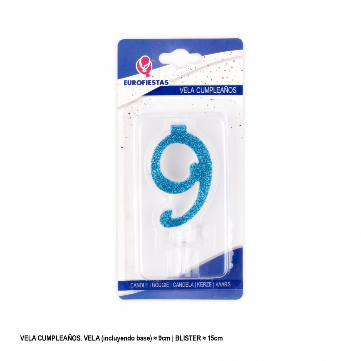 Candela glitter blu 9