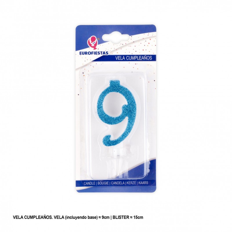 Candela glitter blu 9