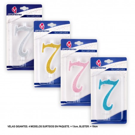 Candelina gigante glitter numero 7 colori assortiti
