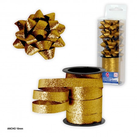 Rotolo 10m fiocco 1cm glitter oro