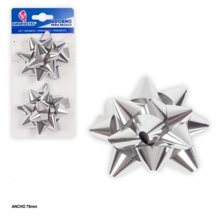 Decorazione per regalo 2 pezzi 7,5 cm brillante argento