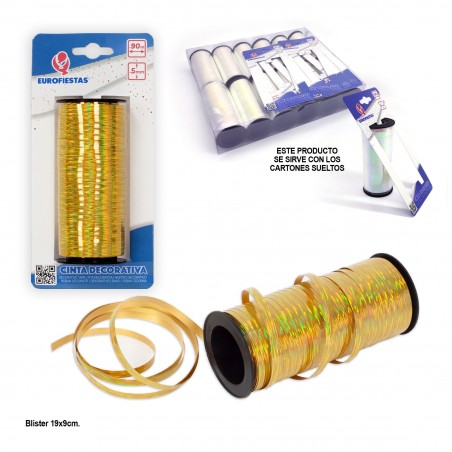 Fiocco in rotolo 100m 5mm oro glitter