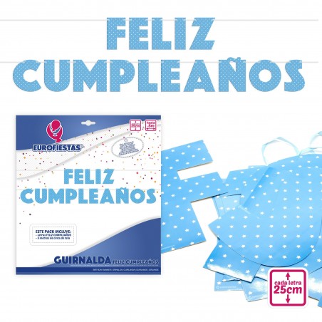 Ghirlanda buon compleanno lettere blu 25 cm
