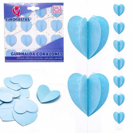 Ghirlanda di cuori di carta azzurra