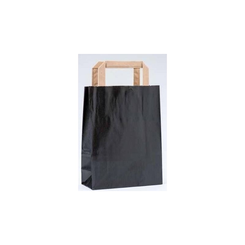 Borsa di carta kraft nera con manico piatto