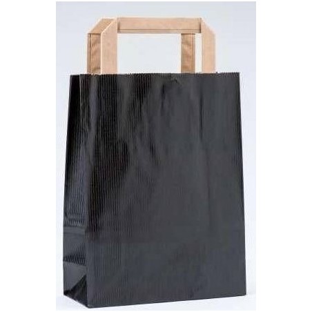 Borsa di carta kraft nera con manico piatto