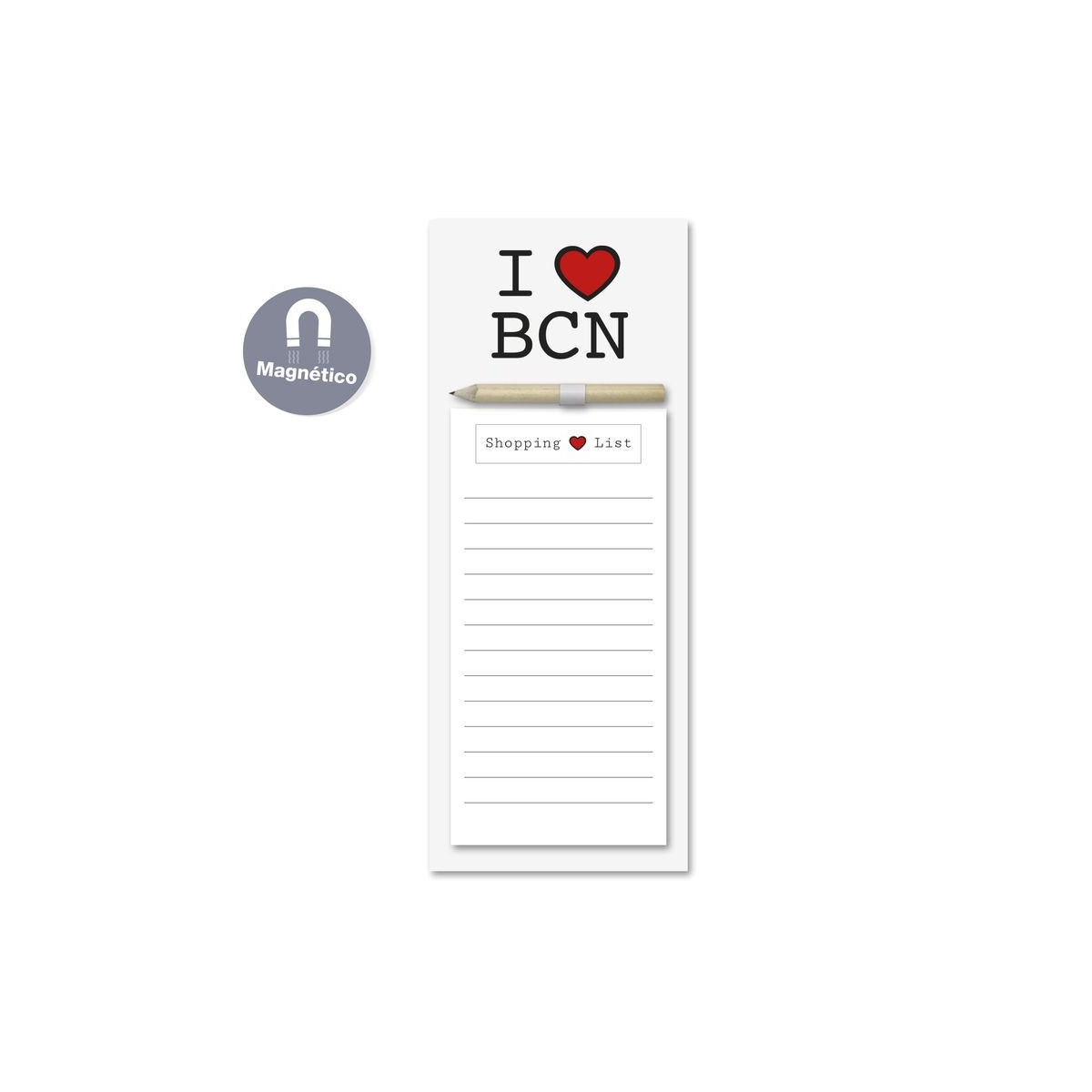 Blocco note magnetico con matita i love bcn