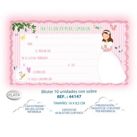Blister 10 farfalle invito + busta comunione bambina