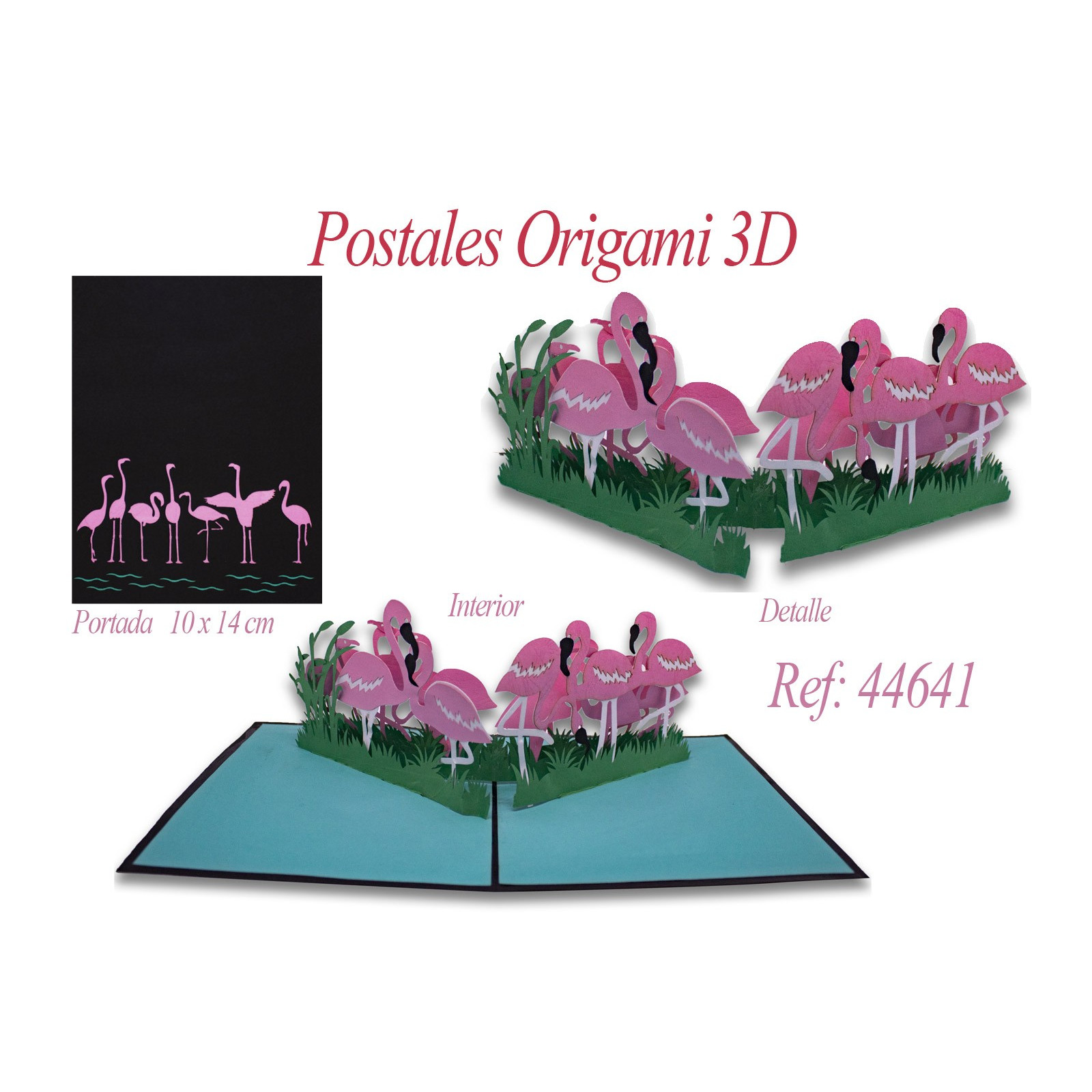 Postal 3d origami fenicotteri