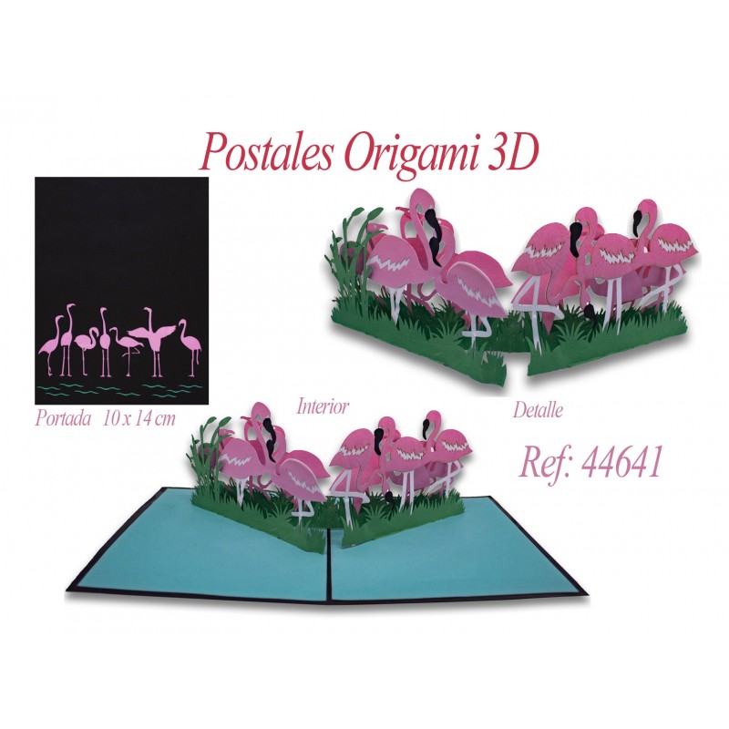 Postal 3d origami fenicotteri