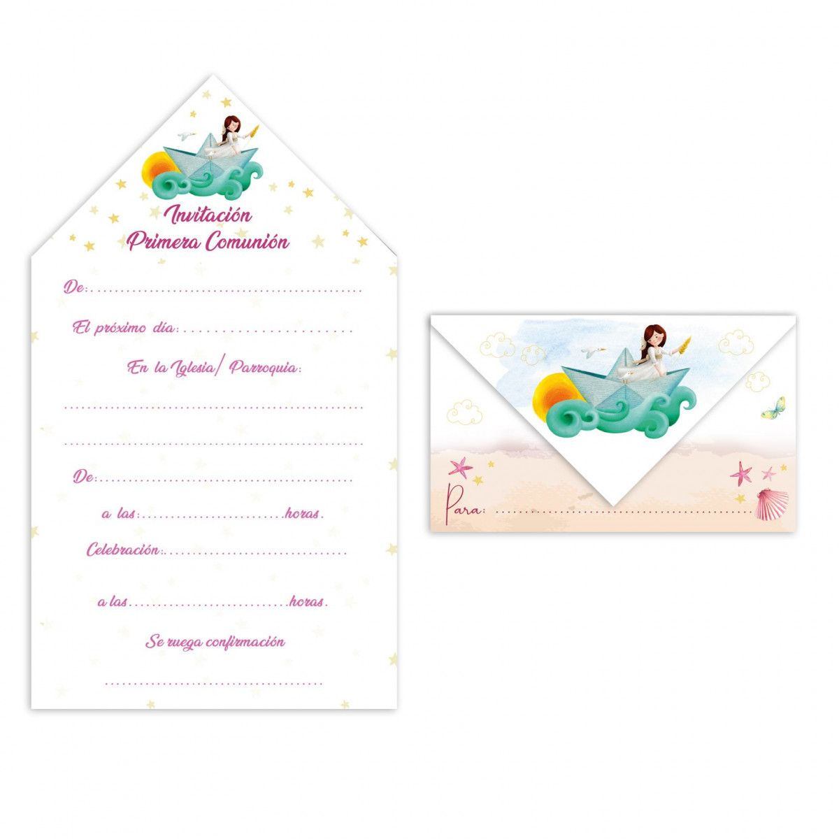 Blister 10 invito su comunione bambina barca