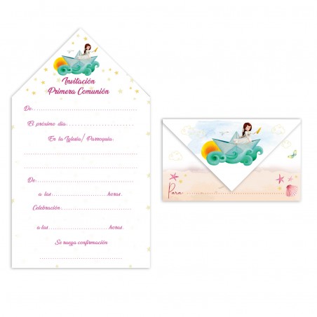 Blister 10 invito su comunione bambina barca