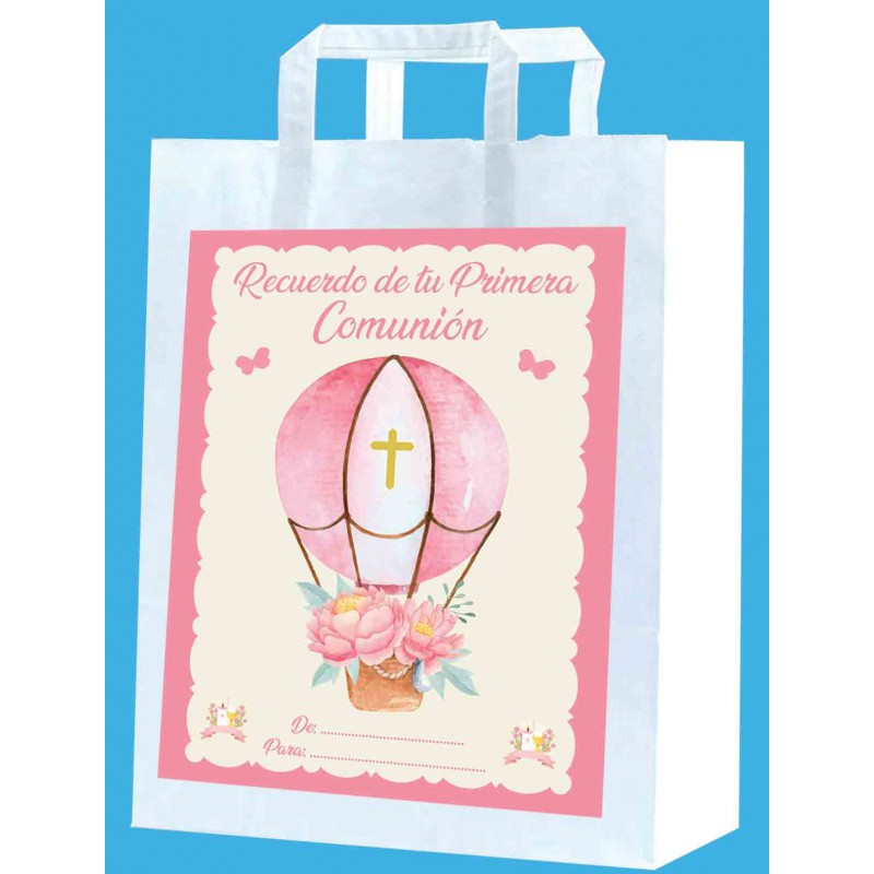 Borsa da comunione con palloncino rosa media