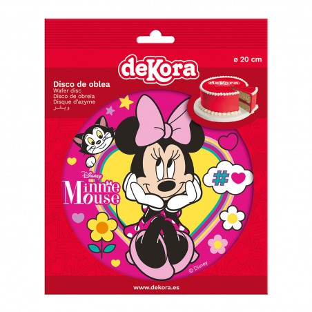 Disco cialda torta Minnie fiocco rosa 20cm