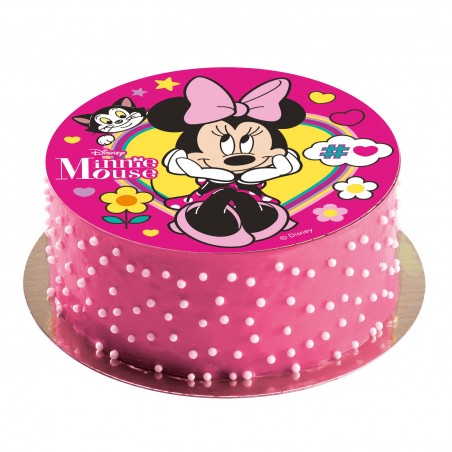 Disco cialda torta Minnie fiocco rosa 20cm