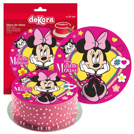 Disco cialda torta Minnie fiocco rosa 20cm