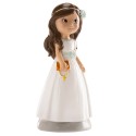 Figura di bambina per torta di comunione con vestito bianco e rosario