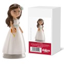 Figura di bambina per torta di comunione con vestito bianco e rosario