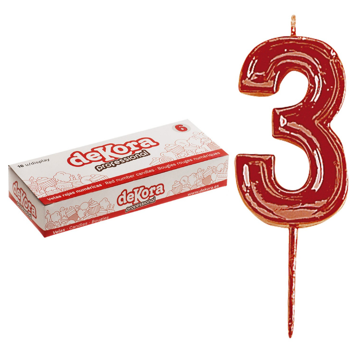 Candela di compleanno numero 3 rossa