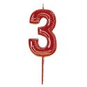 Candela di compleanno numero 3 rossa