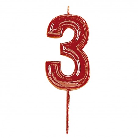 Candela di compleanno numero 3 rossa