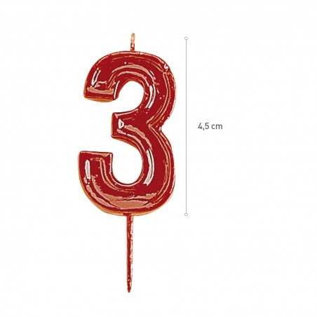 Candela di compleanno numero 3 rossa