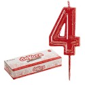 Candela di compleanno numero 4 rossa