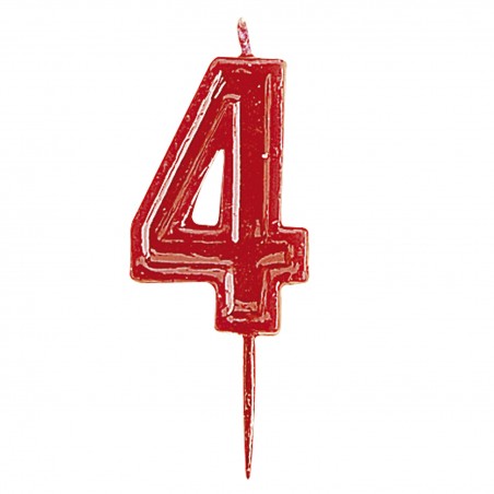 Candela di compleanno numero 4 rossa