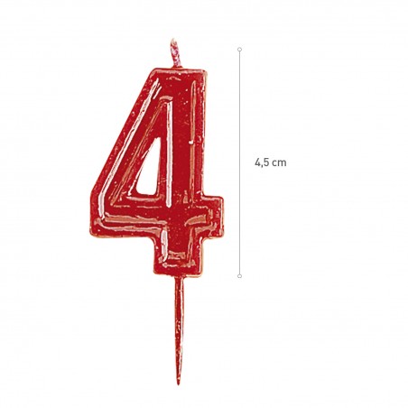Candela di compleanno numero 4 rossa