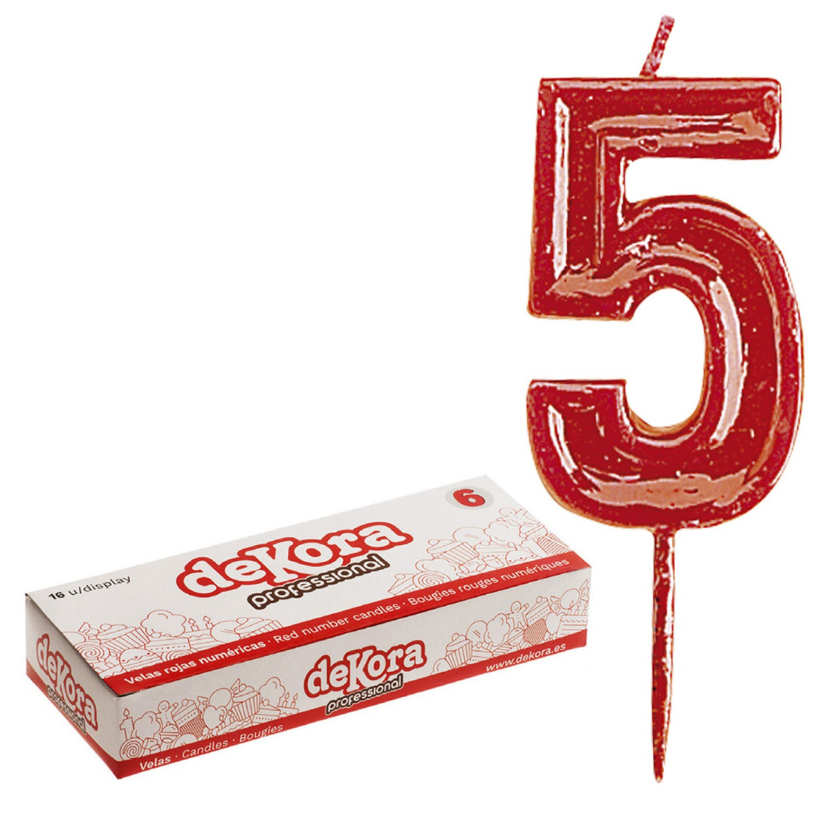 Candela di compleanno numero 5 rossa
