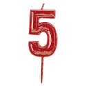 Candela di compleanno numero 5 rossa
