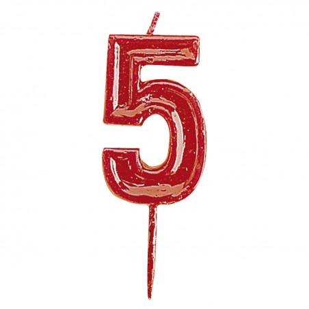 Candela di compleanno numero 5 rossa