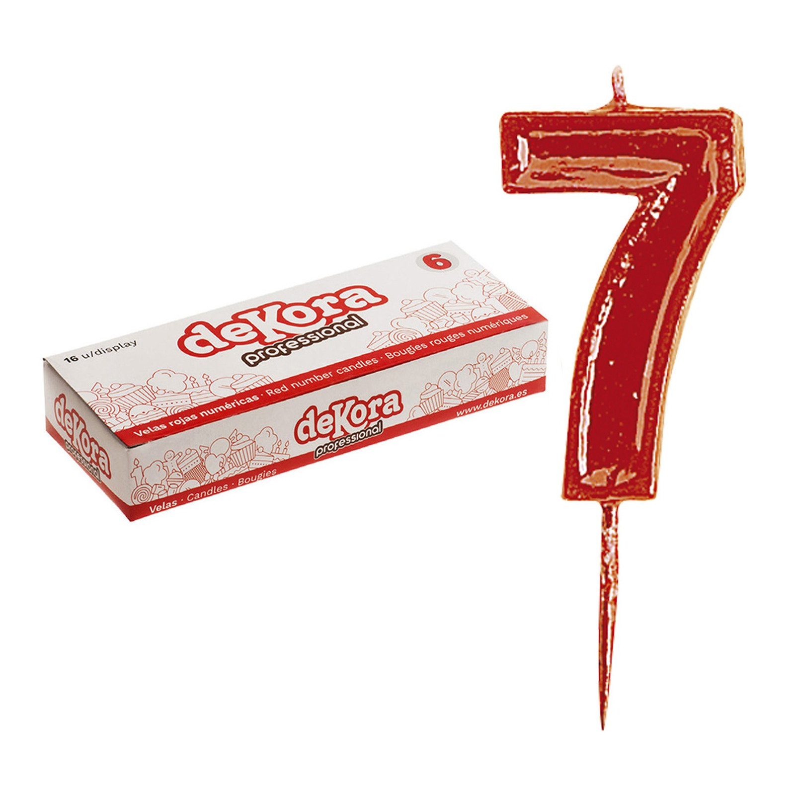Candela di Compleanno Numero 7 in Rosso