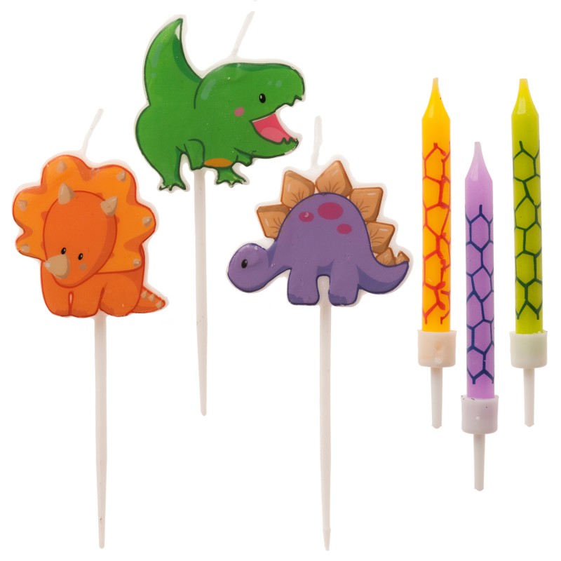 Candele di compleanno a forma di dinosauro 2D - Set di candele per bambini